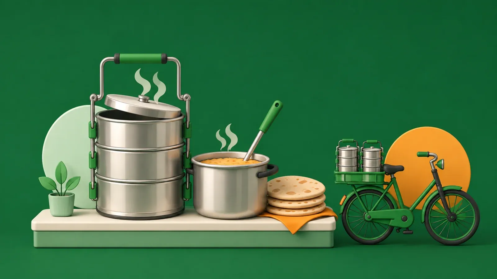टिफिन सेवा व्यवसाय: तीन कप्प्यांचा स्टील टिफिन, भांडी आणि डिलिव्हरी सायकल (चित्र)